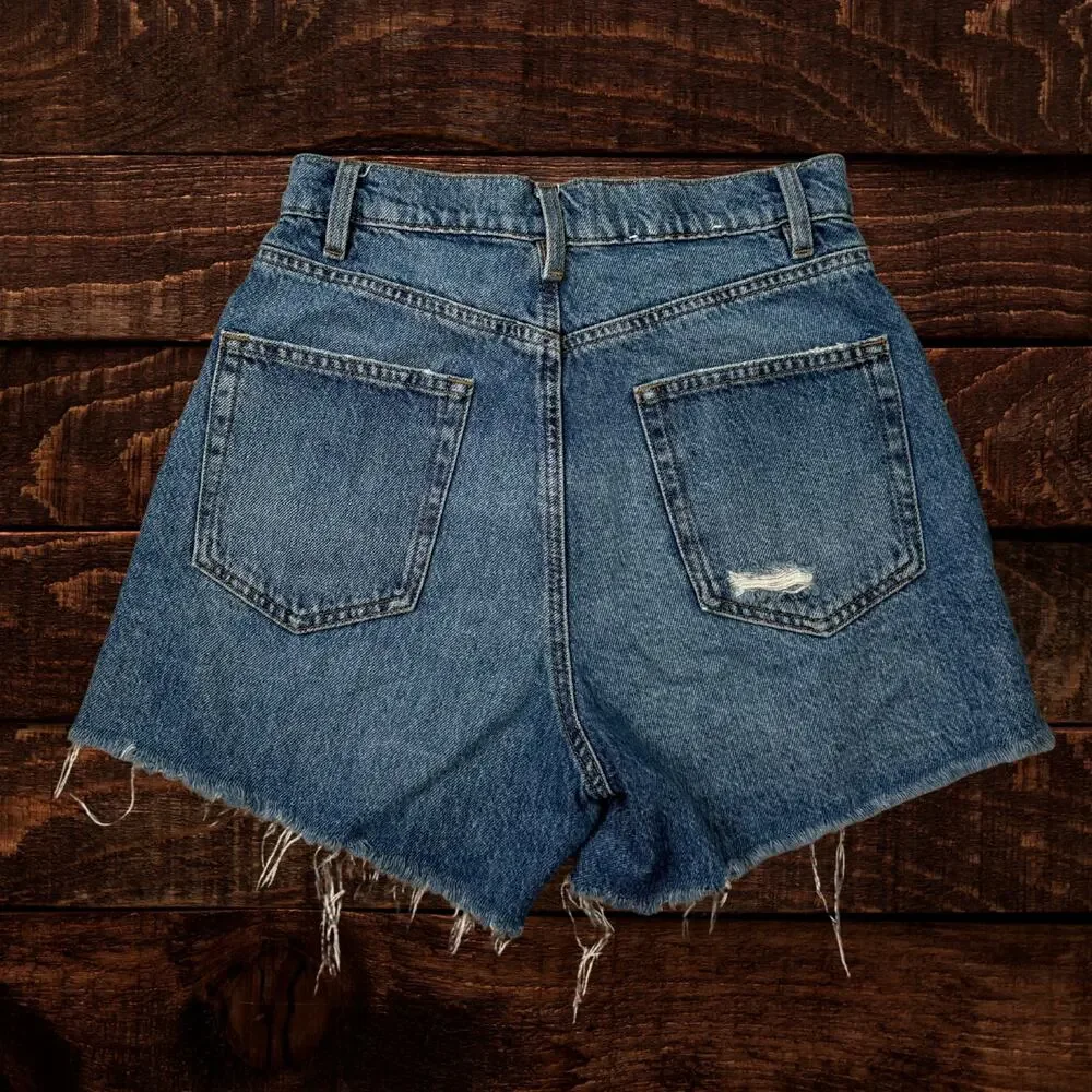 Garage High Waisted Distressed Denim Vintage Cut Off Shorts Medium Wash 0